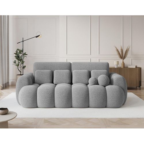 Canapé Droit Convertible 3 Places Dorian En Tissu Bouclette Gris Clair