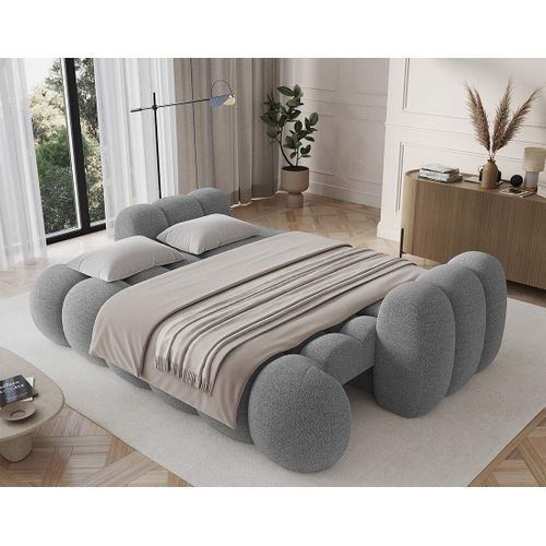 Canapé Droit Convertible 3 Places Dorian En Tissu Bouclette Gris Clair