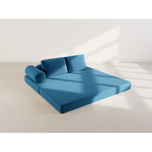Canapé Droit Convertible 3 Places Lonny En Velours Côtelé Bleu