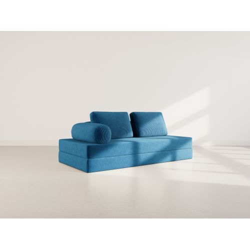 Canapé Droit Convertible 3 Places Lonny En Velours Côtelé Bleu