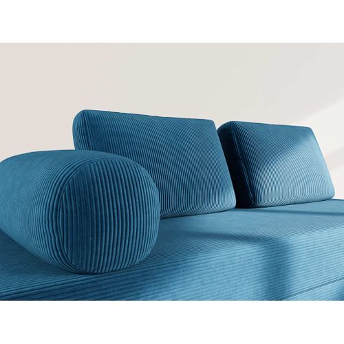 Canapé Droit Convertible 3 Places Lonny En Velours Côtelé Bleu