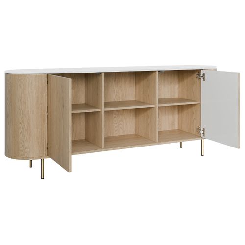 Sansa - Buffet Bas 184 Cm - 2 Portes, 2 Niches Et 2 Étagères - Plateau Effet Marbre