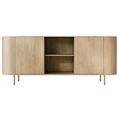 Sansa - Buffet Bas 184 Cm - 2 Portes, 2 Niches Et 2 Étagères - Plateau Effet Marbre