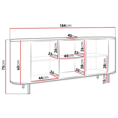 Sansa - Buffet Bas 184 Cm - 2 Portes, 2 Niches Et 2 Étagères - Plateau Effet Marbre