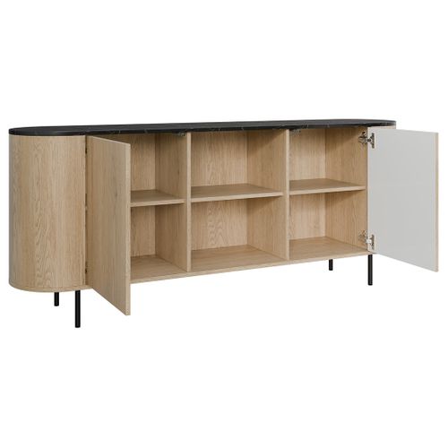 Sansa - Buffet Bas 184 Cm - 2 Portes, 2 Niches Et 2 Étagères - Plateau Effet Marbre
