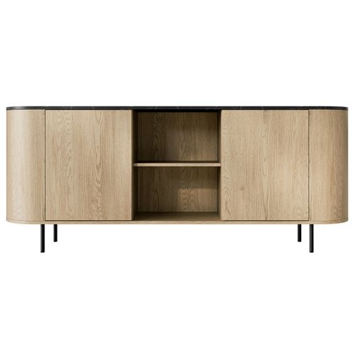 Sansa - Buffet Bas 184 Cm - 2 Portes, 2 Niches Et 2 Étagères - Plateau Effet Marbre