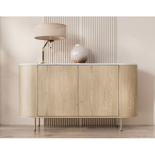 Sansa - Buffet Bas 139 Cm - 2 Portes Et 1 Étagère - Plateau Effet Marbre