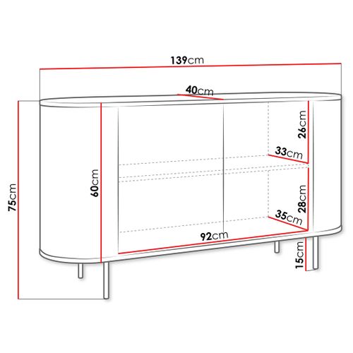 Sansa - Buffet Bas 139 Cm - 2 Portes Et 1 Étagère - Plateau Effet Marbre