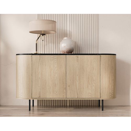 Sansa - Buffet Bas 139 Cm - 2 Portes Et 1 Étagère - Plateau Effet Marbre