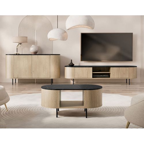 Sansa - Buffet Bas 139 Cm - 2 Portes Et 1 Étagère - Plateau Effet Marbre