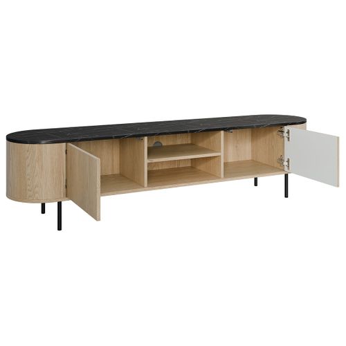 Sansa - Meuble TV 184 Cm - 2 Portes Et 2 Niches - Plateau Effet Marbre