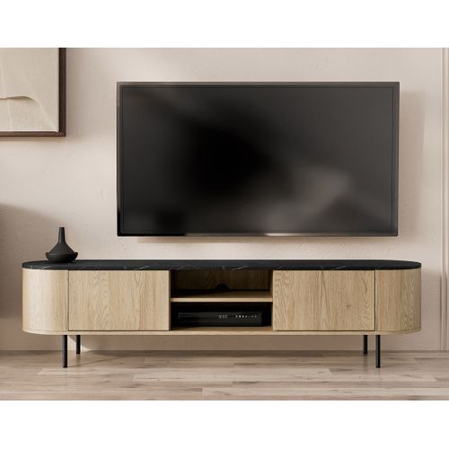 Sansa - Meuble TV 184 Cm - 2 Portes Et 2 Niches - Plateau Effet Marbre