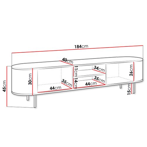 Sansa - Meuble TV 184 Cm - 2 Portes Et 2 Niches - Plateau Effet Marbre