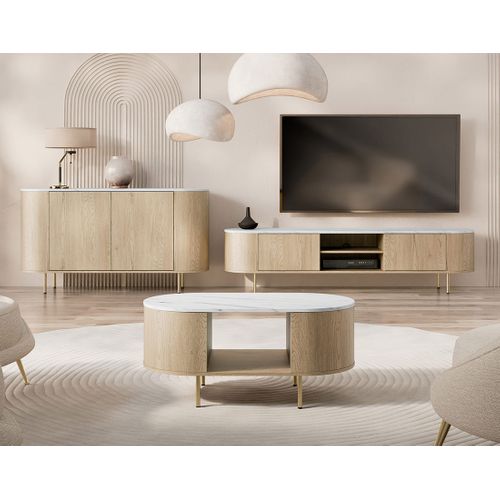 Sansa - Table Basse 100 Cm - 1 Niche - Plateau Effet Marbre