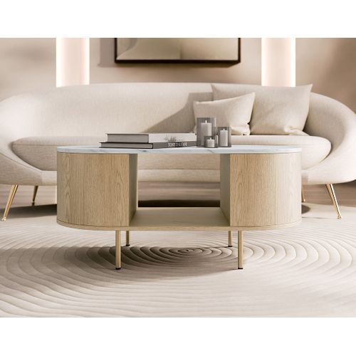 Sansa - Table Basse 100 Cm - 1 Niche - Plateau Effet Marbre