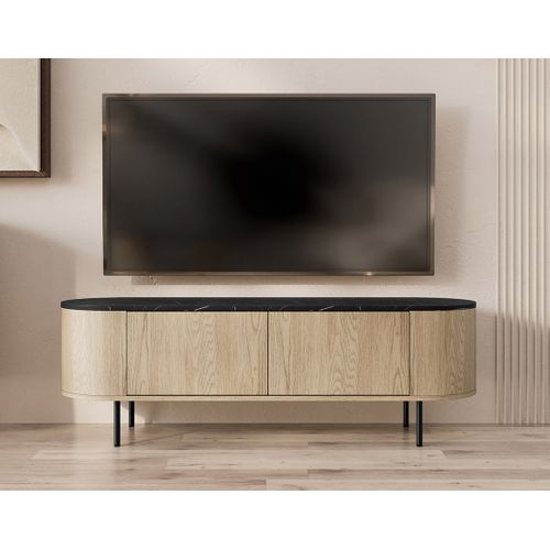 Sansa - Meuble TV 139 Cm - 2 Portes - Plateau Effet Marbre