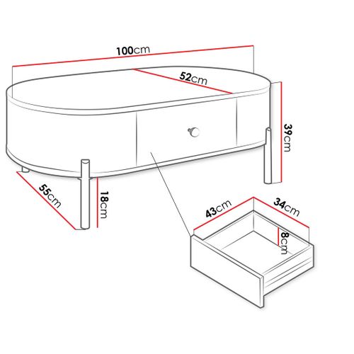 Jaime - Table Basse 100 Cm - 1 Tiroir