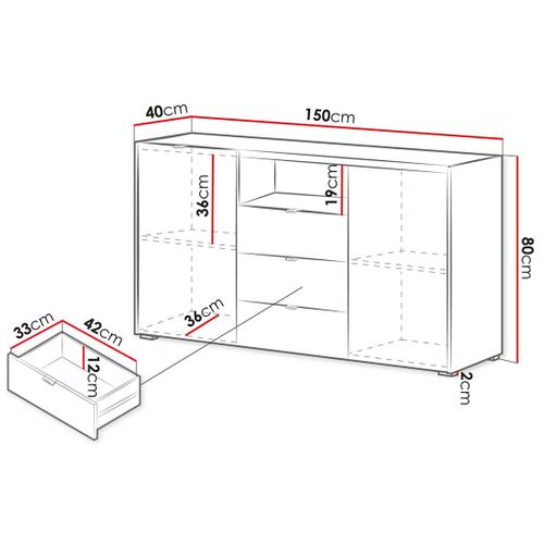 Judy - Buffet Bas 150 Cm - 2 Portes, 3 Tiroirs Et 1 Niche