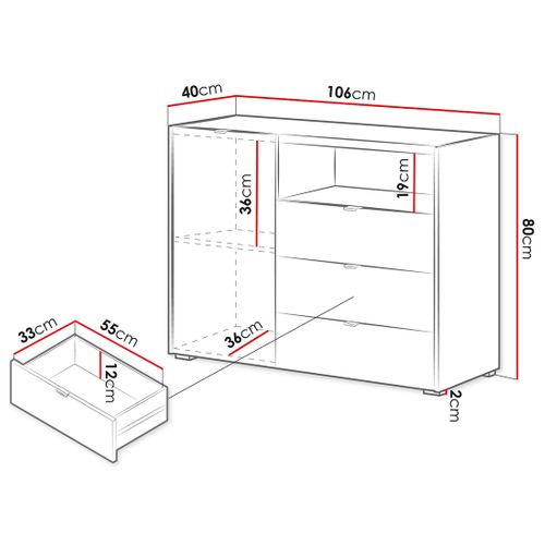 Judy - Buffet Bas 106 Cm - 1 Porte, 3 Tiroirs Et 1 Niche