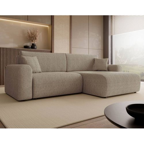 Naomi - Canapé D'angle Réversible 4 Places Convertible Avec Coffre En Velours Côtelé