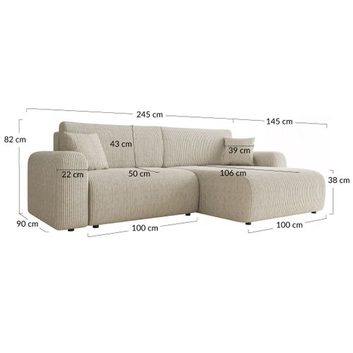Naomi - Canapé D'angle Réversible 4 Places Convertible Avec Coffre En Velours Côtelé