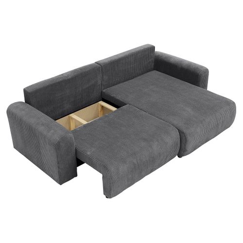 Naomi - Canapé D'angle Réversible 4 Places Convertible Avec Coffre En Velours Côtelé