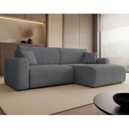 Naomi - Canapé D'angle Réversible 4 Places Convertible Avec Coffre En Velours Côtelé