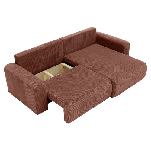Naomi - Canapé D'angle Réversible 4 Places Convertible Avec Coffre En Velours Côtelé