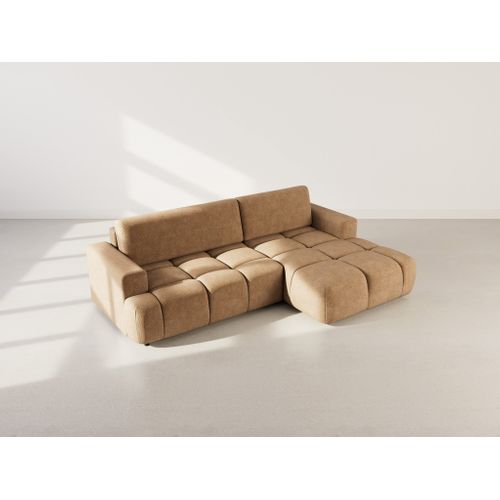 Canapé Angle Droit Convertible 4 Places Leonie En Velours Texturé Taupe