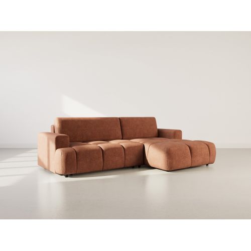 Canapé Angle Droit Convertible 4 Places Leonie En Velours Texturé Terracotta