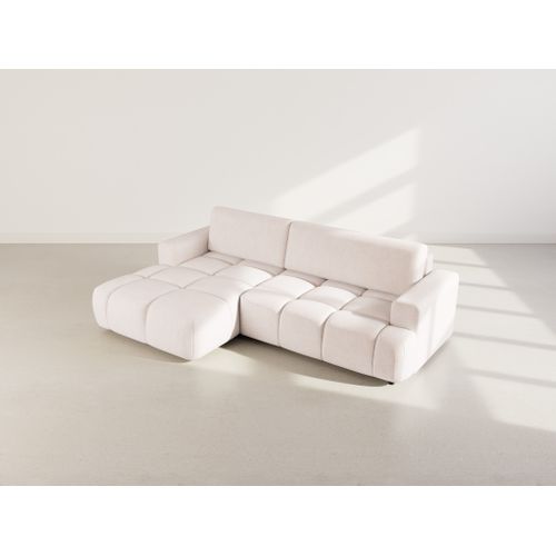 Canapé Angle Gauche Convertible 4 Places Leonie En Velours Texturé Beige