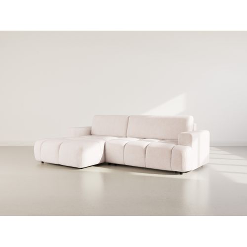 Canapé Angle Gauche Convertible 4 Places Leonie En Velours Texturé Beige