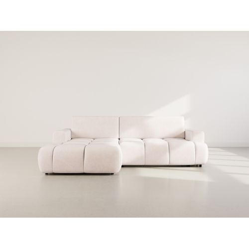 Canapé Angle Gauche Convertible 4 Places Leonie En Velours Texturé Beige