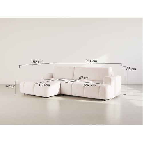 Canapé Angle Gauche Convertible 4 Places Leonie En Velours Texturé Beige