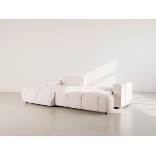 Canapé Angle Gauche Convertible 4 Places Leonie En Velours Texturé Beige