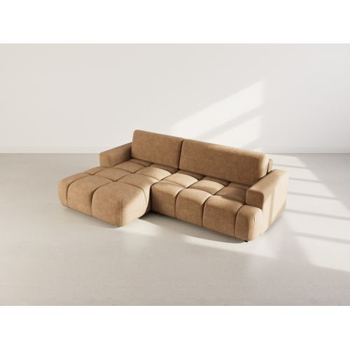 Canapé Angle Gauche Convertible 4 Places Leonie En Velours Texturé Taupe