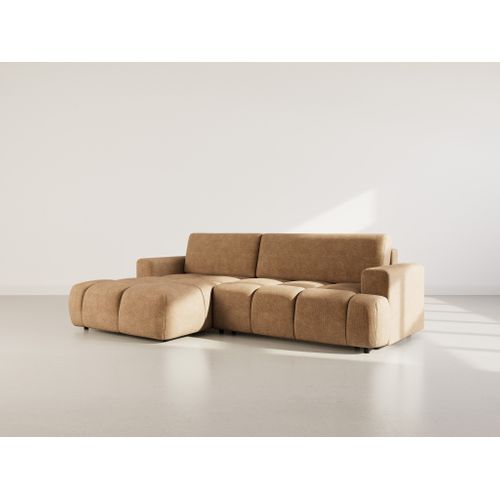 Canapé Angle Gauche Convertible 4 Places Leonie En Velours Texturé Taupe