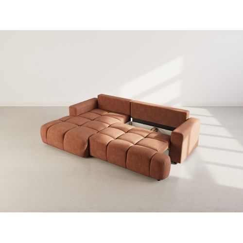 Canapé Angle Gauche Convertible 4 Places Leonie En Velours Texturé Terracotta