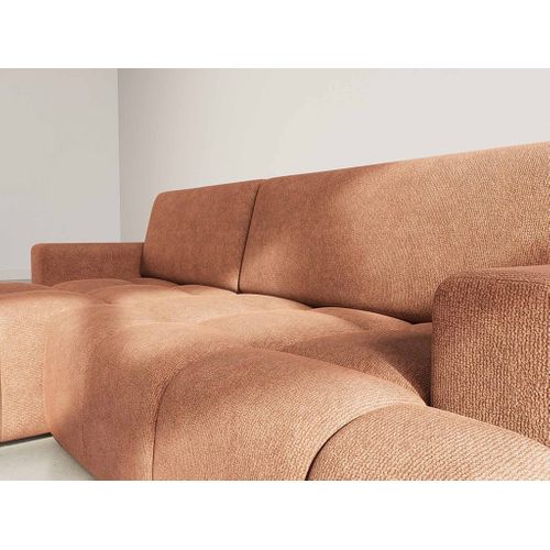 Canapé Angle Gauche Convertible 4 Places Leonie En Velours Texturé Terracotta