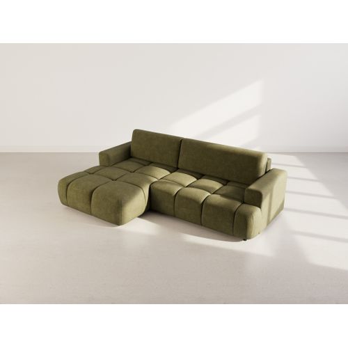 Canapé Angle Gauche Convertible 4 Places Leonie En Velours Texturé Vert