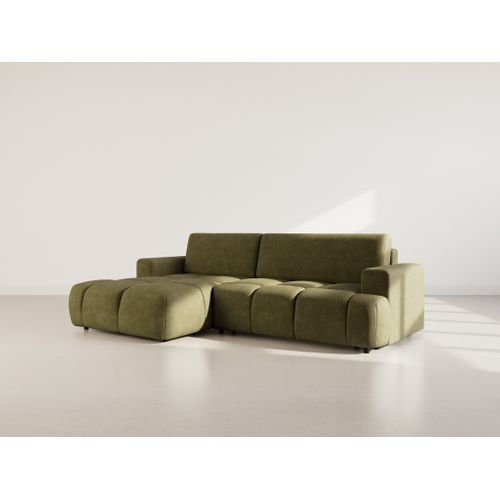 Canapé Angle Gauche Convertible 4 Places Leonie En Velours Texturé Vert