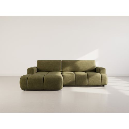 Canapé Angle Gauche Convertible 4 Places Leonie En Velours Texturé Vert