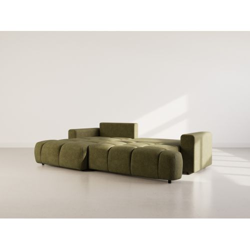 Canapé Angle Gauche Convertible 4 Places Leonie En Velours Texturé Vert