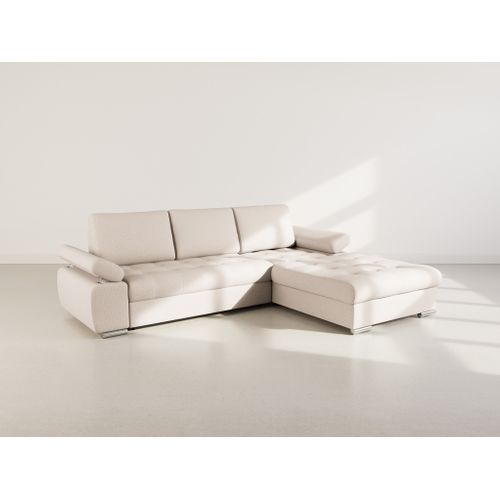 Canapé Angle Droit Convertible 4 Places Bianca En Tissu Texturé Beige