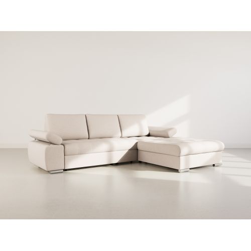 Canapé Angle Droit Convertible 4 Places Bianca En Tissu Texturé Beige