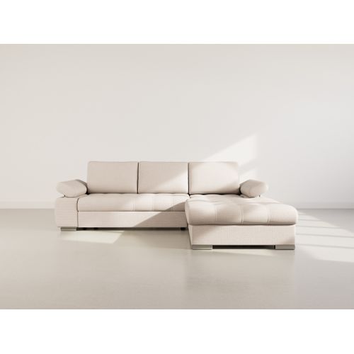 Canapé Angle Droit Convertible 4 Places Bianca En Tissu Texturé Beige
