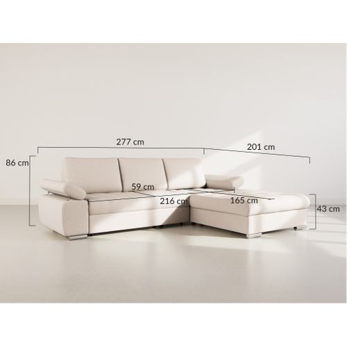 Canapé Angle Droit Convertible 4 Places Bianca En Tissu Texturé Beige