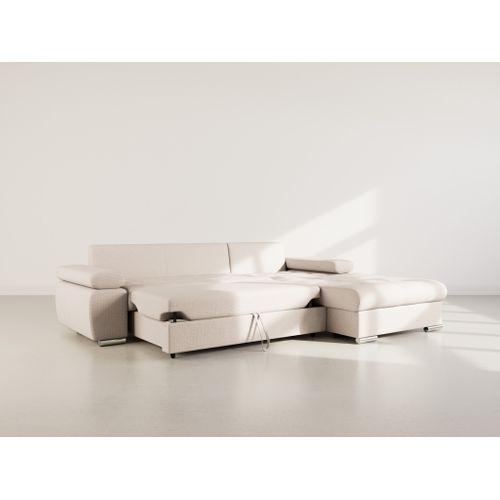 Canapé Angle Droit Convertible 4 Places Bianca En Tissu Texturé Beige