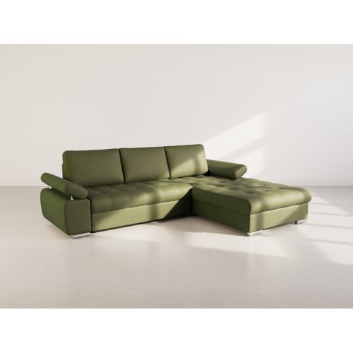 Canapé Angle Droit Convertible 4 Places Bianca En Tissu Texturé Vert