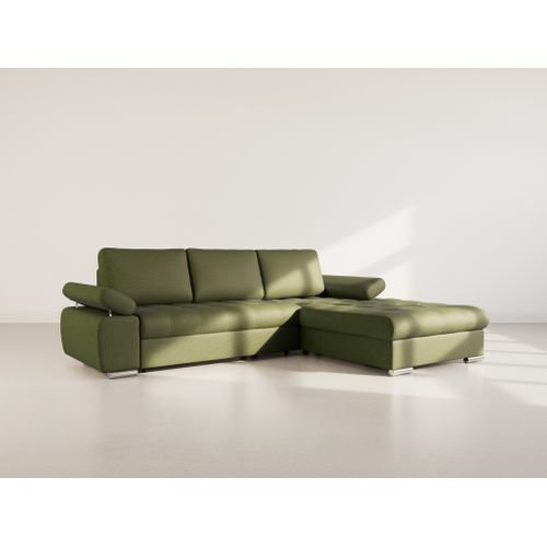 Canapé Angle Droit Convertible 4 Places Bianca En Tissu Texturé Vert